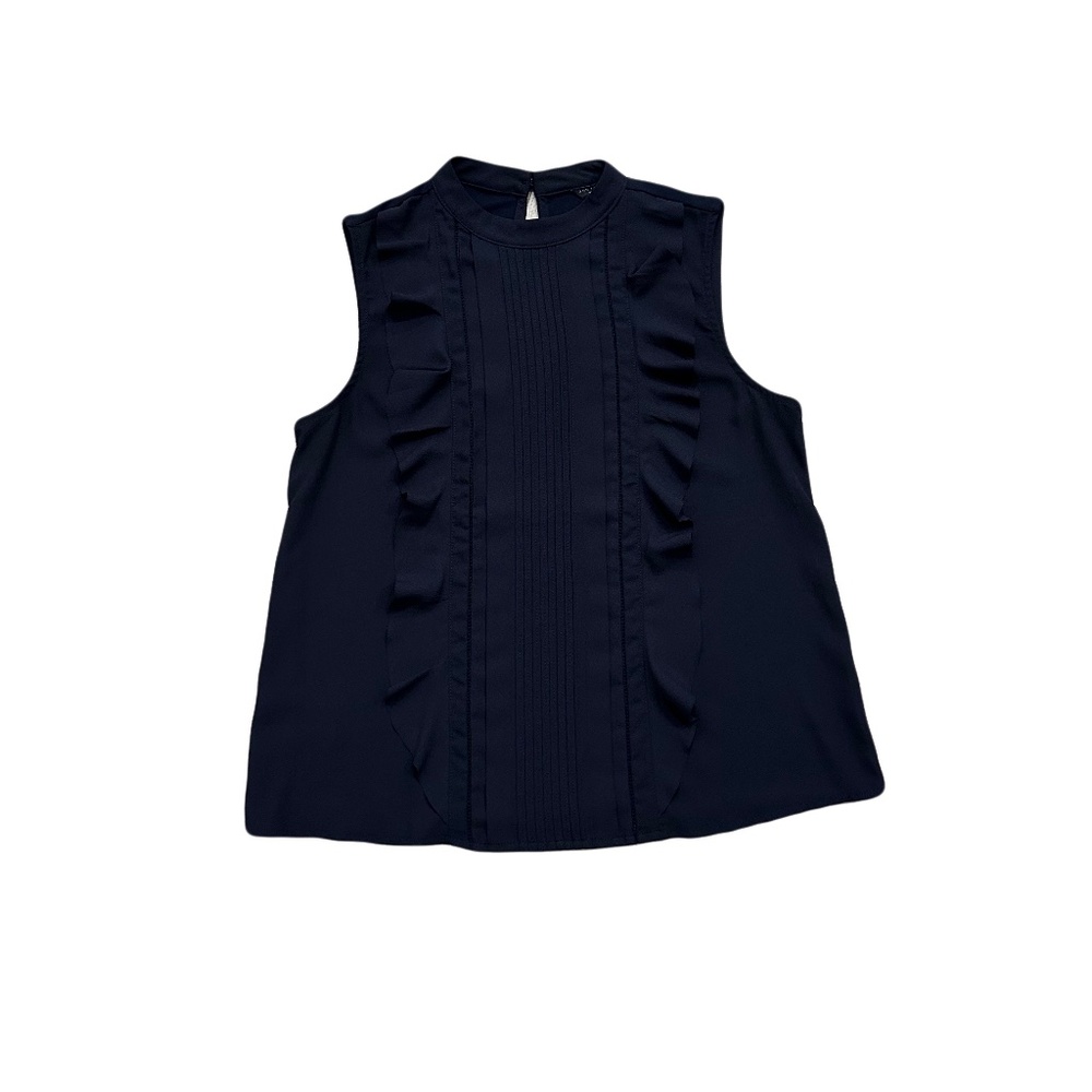 (26) Ann Taylor Sleeveless Blouse, Crew Neck, Front Ruffles, Size XS Petite
